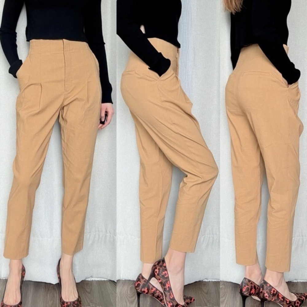 A.L.C. Linen Blend Beige Tapered Ankle Trousers Pants S (4)